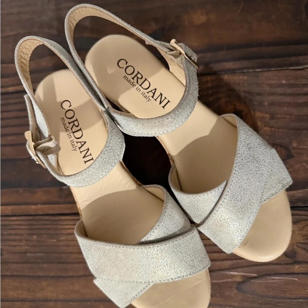 Cordani Italy Shimmer Wedge Leather Sandals